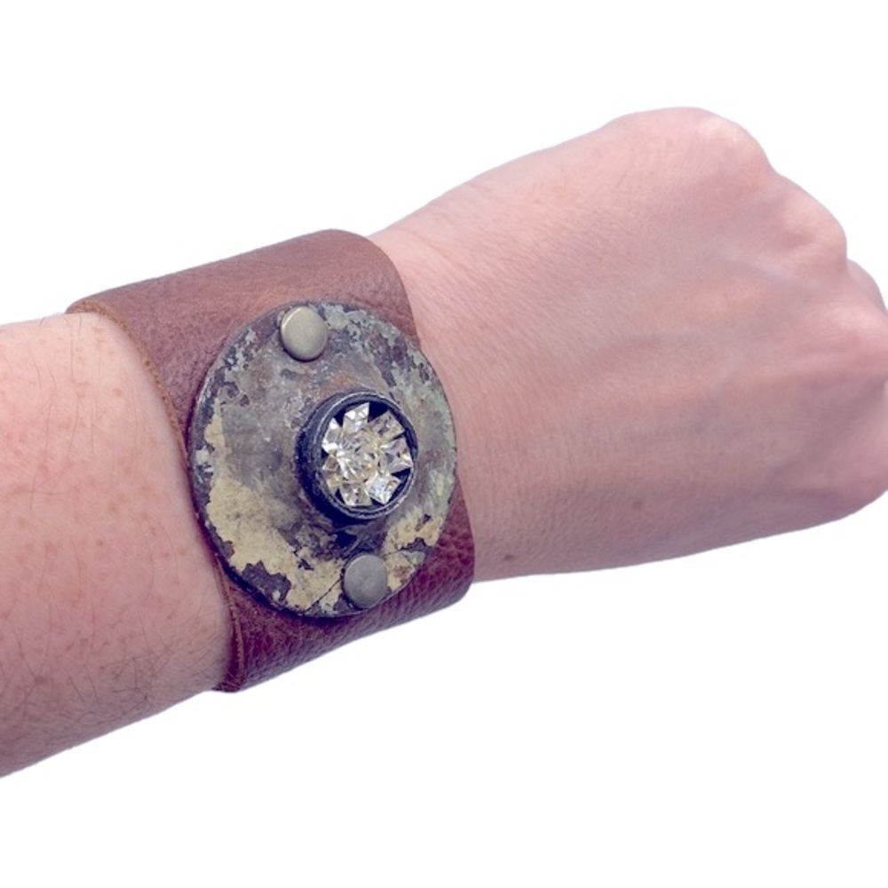 Genuine Leather Steampunk Industrial Wide Cuff Bracelet NWT